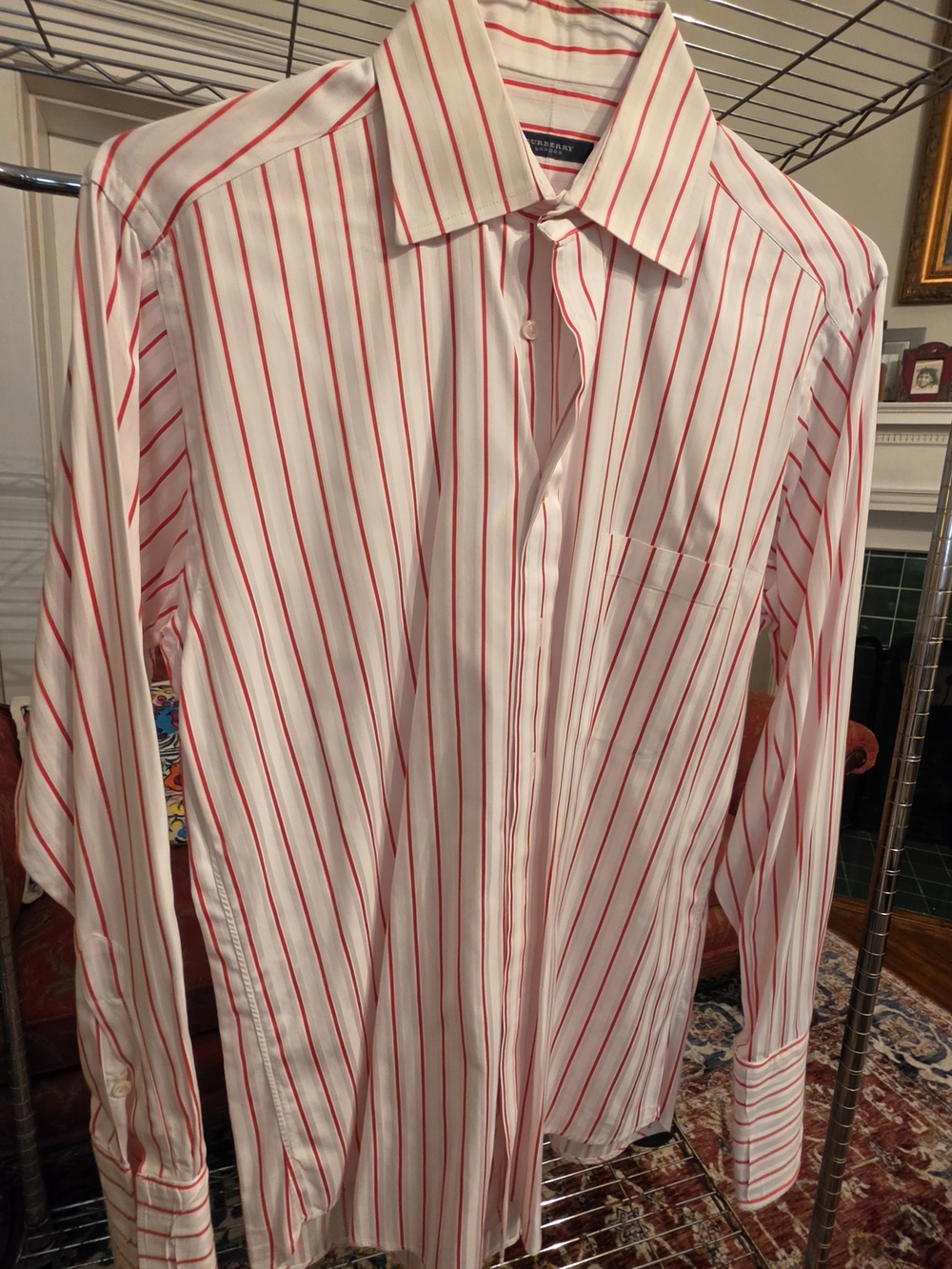 Burberry White Dress Shirt with Red Pinstripes